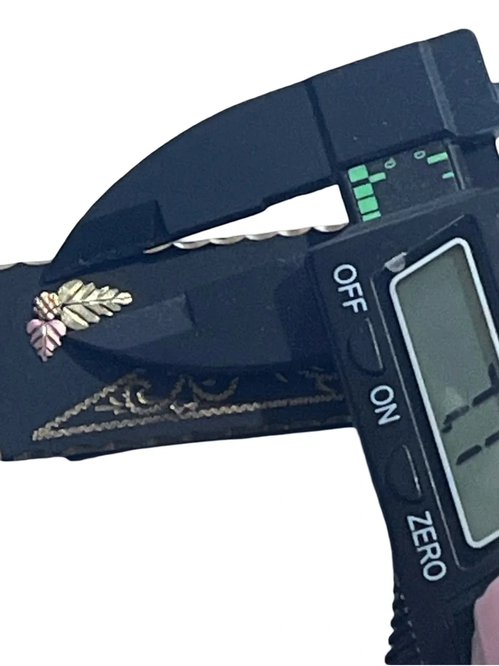 Vtg Landstroms Black Hills Gold Black Steel Money Clip Solid 12K Gold Leaves 19g